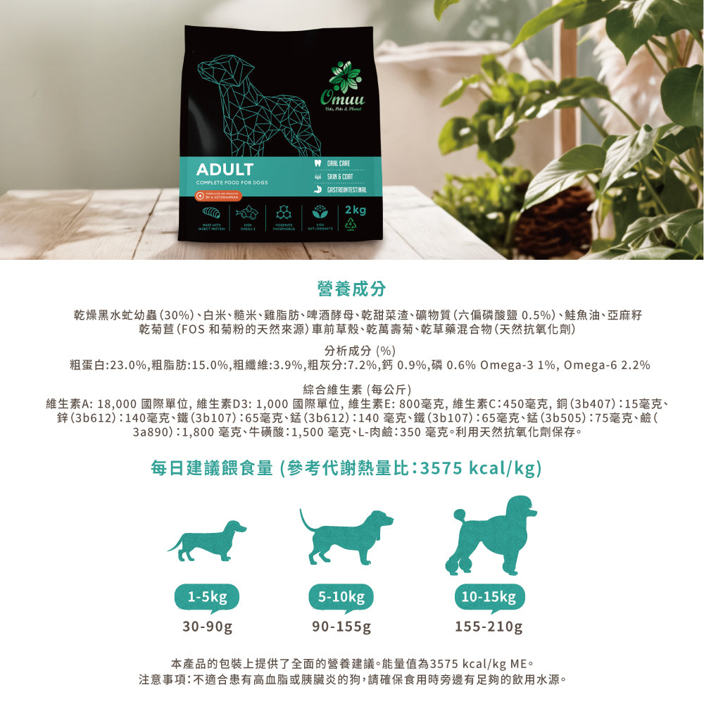 【Omuu歐姆昆蟲】愛爾蘭原裝進口極低敏黑水虻全齡犬寵糧 2kg
