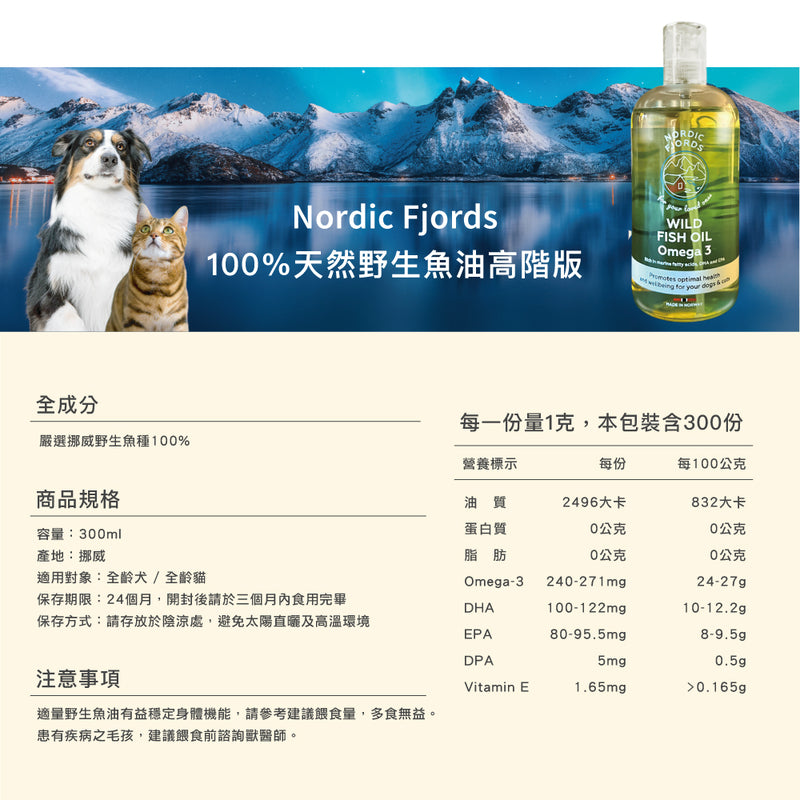 【挪威灣Nordic Fjords】100%挪威原裝進口高階版野生魚油300ml 防UV噴頭裝